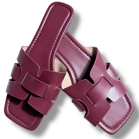 NEW Womens Burgundy H Style Slip On Flat Sandals Sz 11 Womens EU 44 Wine colord - Picture 12 of 12